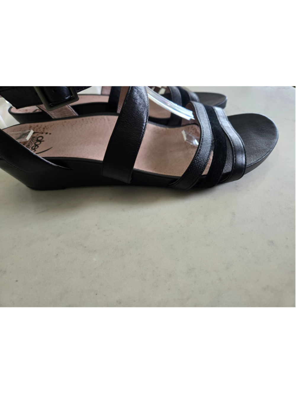 Abeo Irene Biosystem Black Leather Wedge Sandals Size 10N - Picture 5 of 8